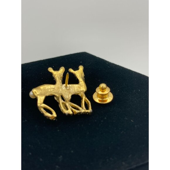 Reindeer Gold Tone Christmas Pin Faux Pearls Tails - Picture 5 of 10